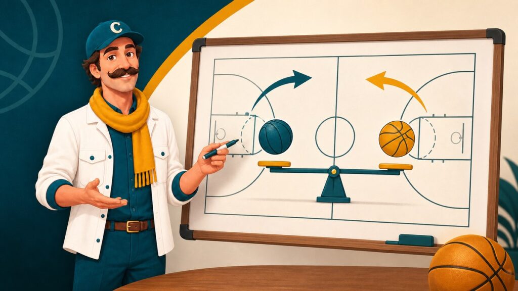 Casimario maskotu basketbol handikap dengesini anlatıyor