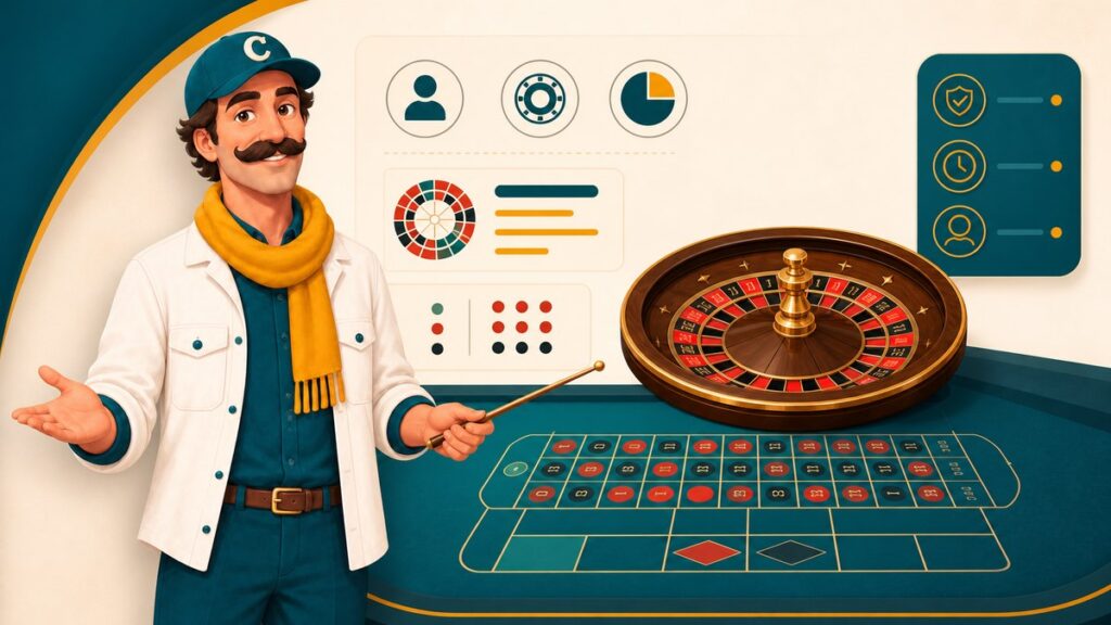 Casimario maskotu canlı rulet masasını ve temel bahis türlerini anlatıyor
