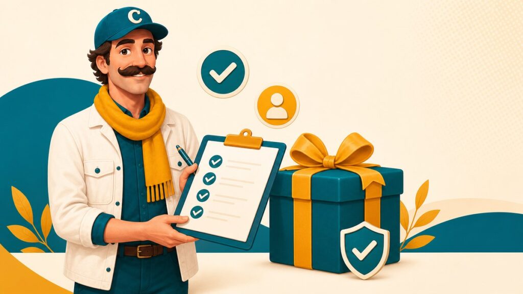Casimario maskotu hoş geldin bonusu koşullarını kontrol ediyor